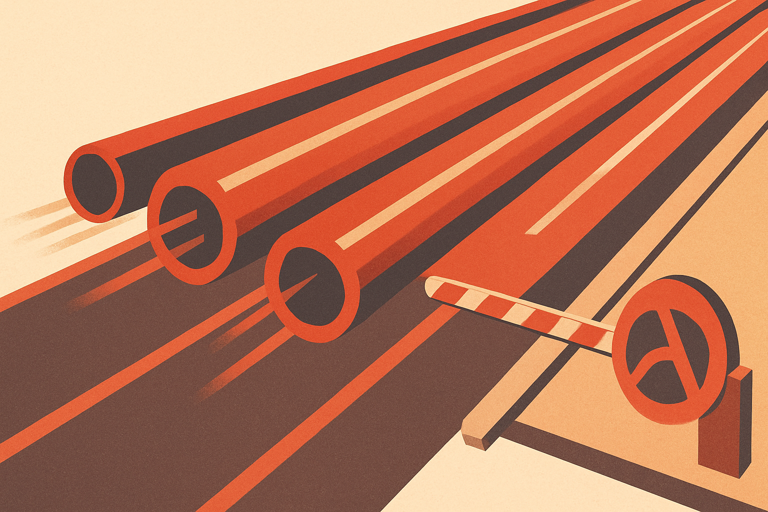 A fast-moving compiler pipeline split into parallel lanes racing ahead, while a side lane labeled with framework logos sits behind a lowered gate waiting to merge