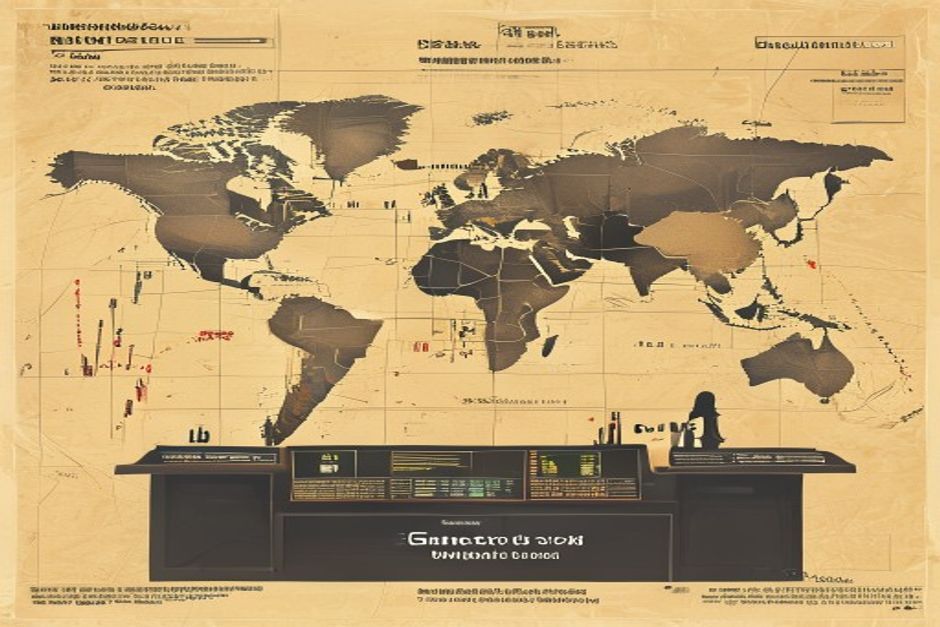 A founder's console of falling model-price tickers over a world map with two darkened zones
