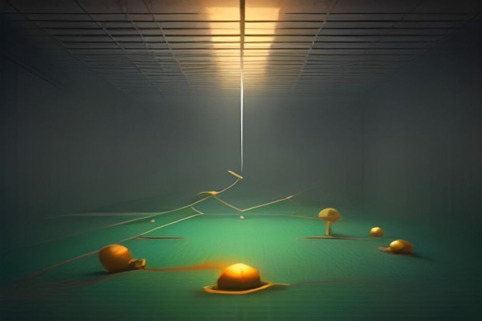 A price floor collapsing beneath rows of AI models while a single old model string goes dark, cool steel and mint with one amber warning node, clean grid receding to a vanishing point