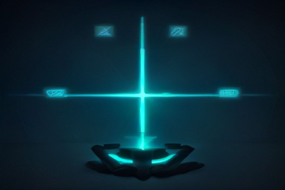 Three signal bars over a dark charcoal field converging on a single small founder's terminal — one a green silicon wafer etched with a transformer glyph pulsing fast, one a blue shield closing gently around a small figure, one a rising stack of coins routed down a narrow labeled channel — green news identity with one blue and one amber accent
