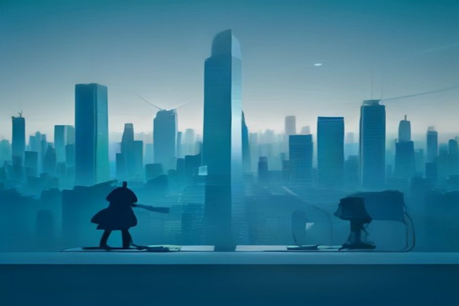 Two forces meeting over a single small founder's desk: from the left a tall green stack of capital rising into a European skyline silhouette labeled 'sovereign', from the right a blue consumer-agent cursor pushing a small shopping cart toward a glowing payment chip; cool charcoal background, green news identity, one blue accent for the agent-commerce side, IBM Plex Mono numerals on the valuation and the price tiers