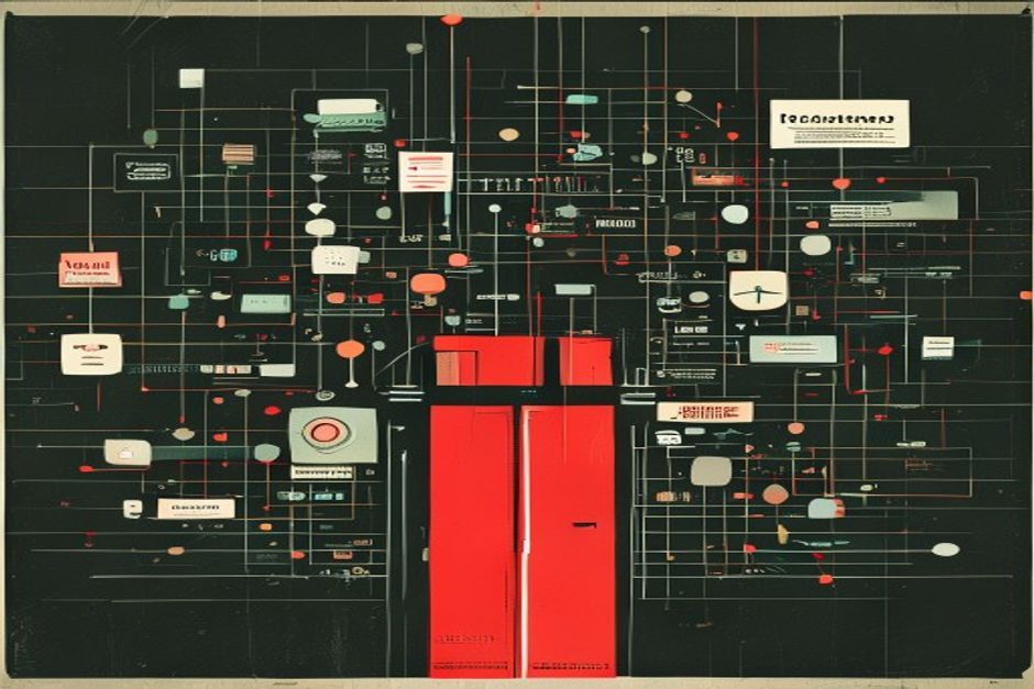 Many agent action-lines funneling to a single red gate that can close, on a dark control-plane grid