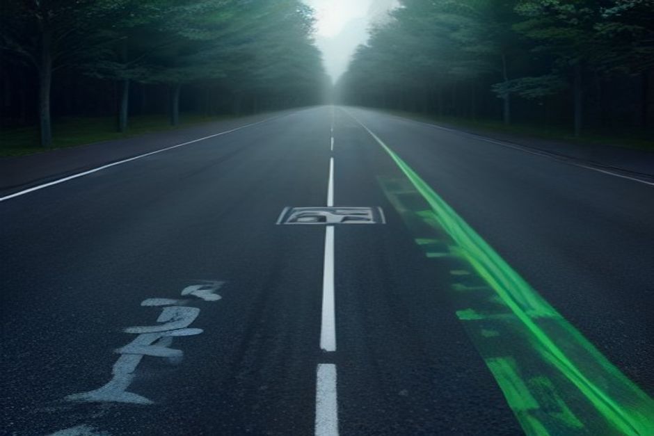 Four labeled lanes splitting from one keyboard — an autonomous-agent lane, a cheap high-volume lane, a self-hosted open-weight lane, and a wide long-context lane — each a different width, cool charcoal and green with a single blue accent, a faint scatter of contradictory benchmark numbers greyed out behind them