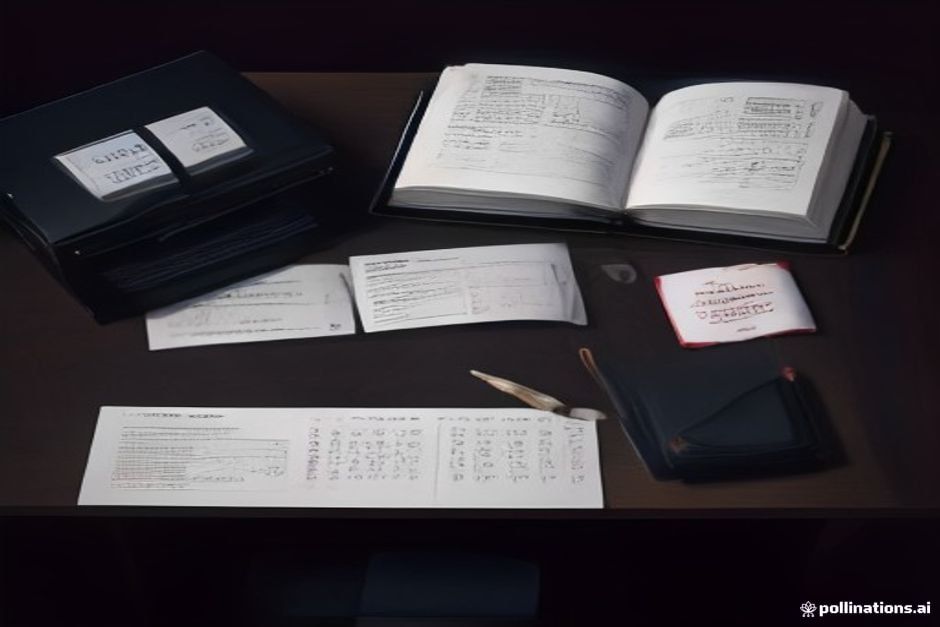 A dark desk from above with three judges' scorecards fanned out side by side, each marking a DIFFERENT pen as the winner among a row of pens: one card stamped with a small rubric grid, one with a crowd of tiny vote-ticks, one with a single expert's signature; a half-written manuscript page sits in the center with a green live-cursor blinking mid-sentence; two sampling dials at the page's edge labelled in IBM Plex Mono (temp, min-p); one warm gold accent on the lifted pen, one green accent on the cursor; calm, editorial, no logos or readable brand text