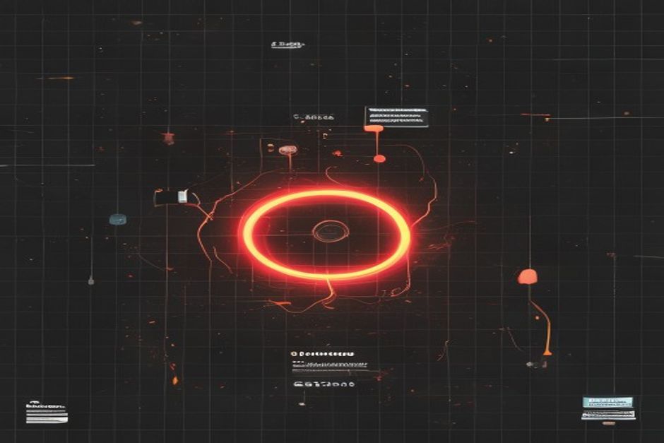 A single glowing loop of wire feeding back into itself, three small tool-icons threaded onto the loop, on a dark grid