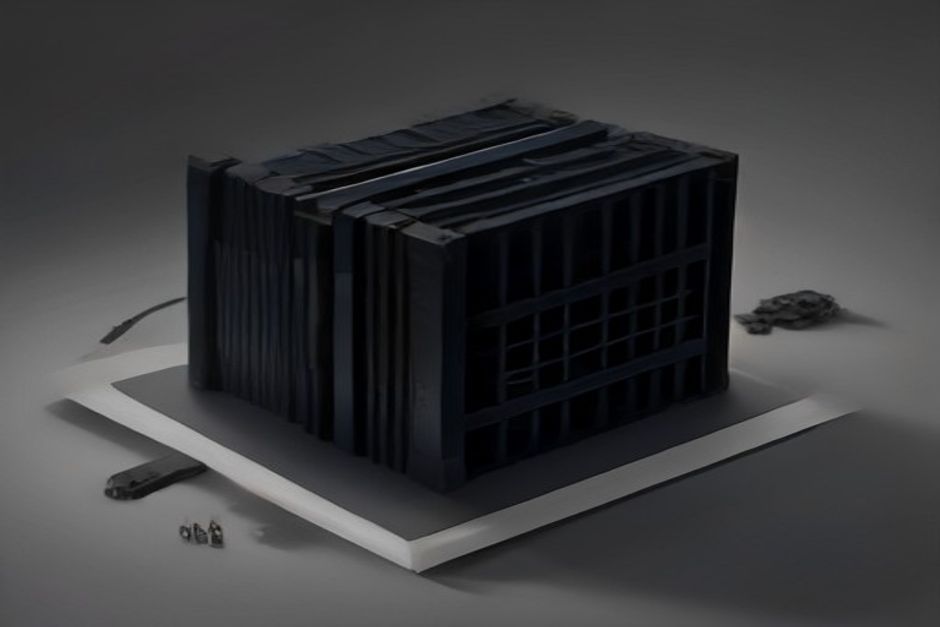 Five labeled open crates on a dark charcoal workbench snapping together into one small glowing app window — a gear (the loop), a folder (skills), a plug (MCP), a screen (the shell), a book (cookbook); a price tag on the finished app reads only 'tokens'; green news identity with one amber accent, no text or logos