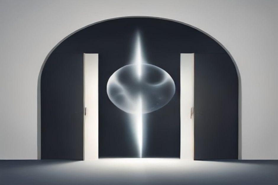 A billion faint points of light funneling from every direction into a single bright doorway, most of the crowd never turning aside to any of the smaller doors beside it