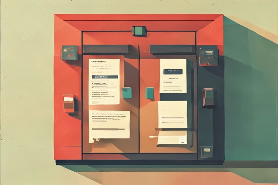 Two client badges at an OAuth gate, one stamped from a self-hosted URL card, the other pulled from a filing-cabinet drawer of registration rows
