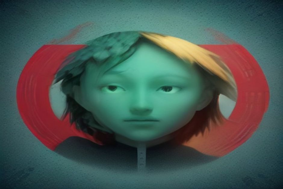 A permission dialog dissolving into a single adjudicating eye, the yes/no buttons falling away, one green allow-path and one red deny-path forking beneath it, cool slate with a mint pass lane and one amber caution band