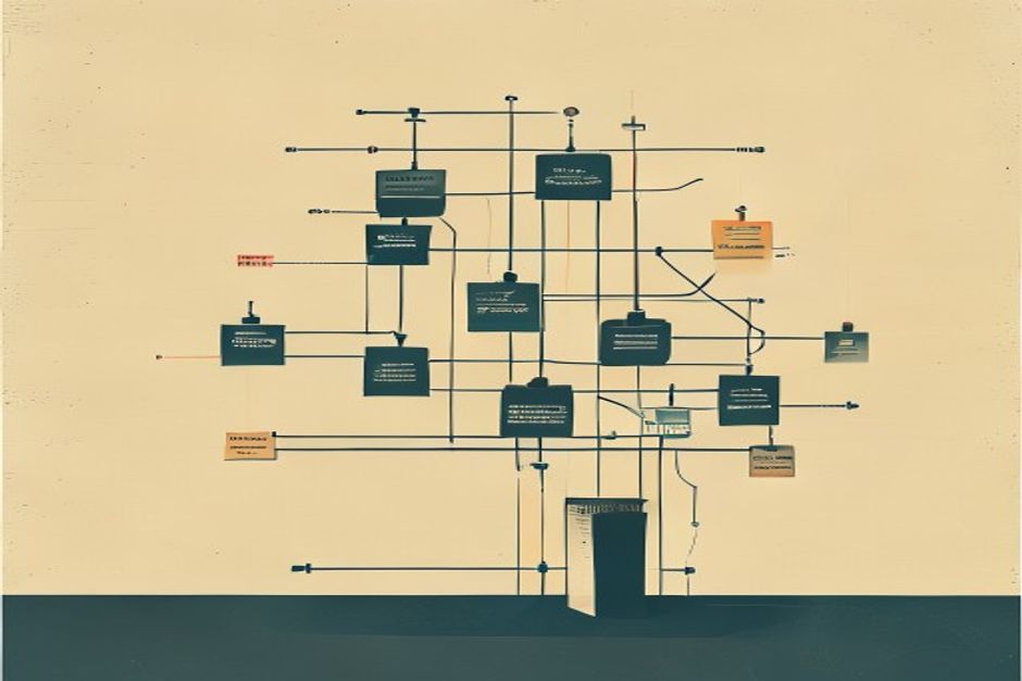 A single orchestrator node branching into three descending tiers of smaller worker nodes, the third tier fenced by a dashed allowlist boundary