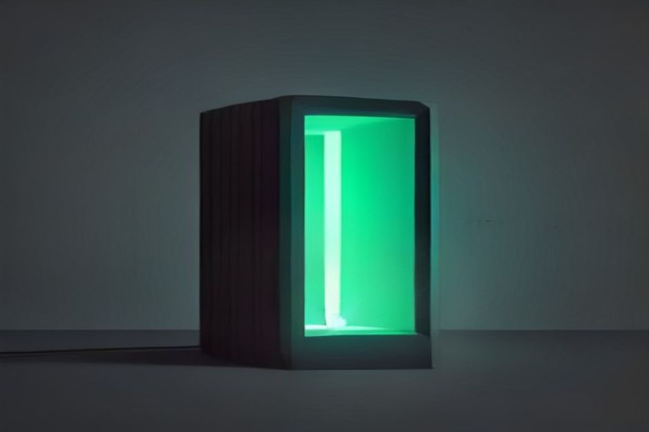 A single dark gate on a data pipeline with one prompt held at the threshold, a green allow lamp and a red deny lamp, monospaced verdict tags, cool slate with one mint accent