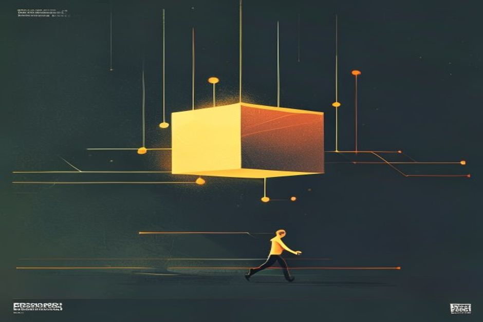 A price tag hanging off a running agent loop, the tag glowing brighter than the model chip behind it, a long horizontal timeline receding into the dark