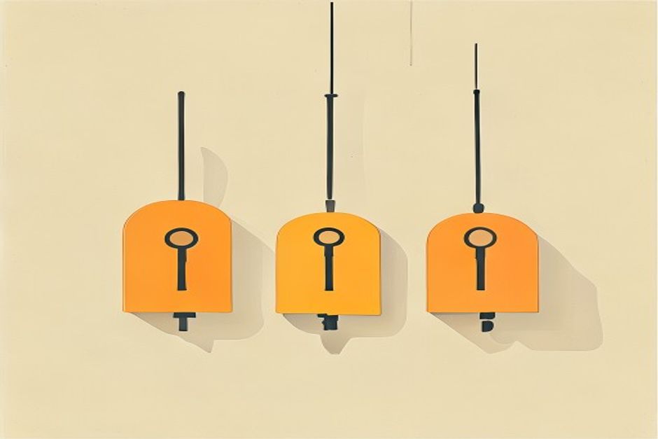 Three differently-shaped keys hanging on one ring, each cut for a different lock