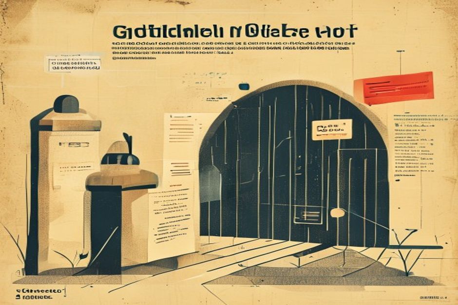 A guarded checkpoint on a data pipeline where a stream of untrusted tokens is stopped at the border before it can reach a sealed inner prompt vault, one tainted token flagged red at the gate
