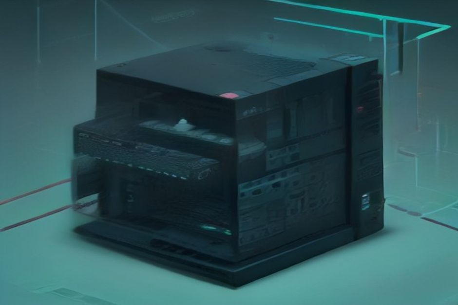 Two independent software layers — one labeled with a compiler glyph, one with a distributed-graph glyph — being pulled sideways into a chip die and a stack of GPU racks, steel and slate with a single mint node holding its own ground at the edge