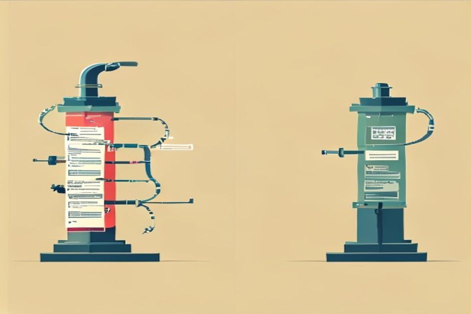 A pipeline where the same bundle of documents is fed into a meter over and over on the left, versus a single compiled block queried by many light taps on the right — the left meter spins fast, the right barely moves