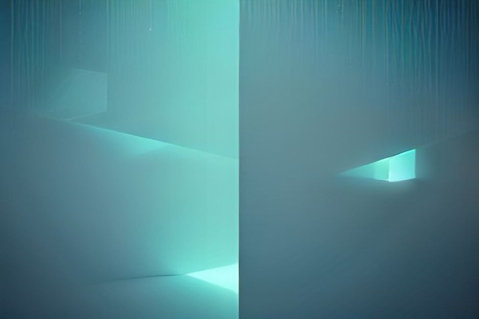 A price label reading 'Flash' floating far above three quiet narrow lanes of light near the floor of a chart, the label pulling upward and away, cool mint and steel, the cheapest lane marked with a single bright dot