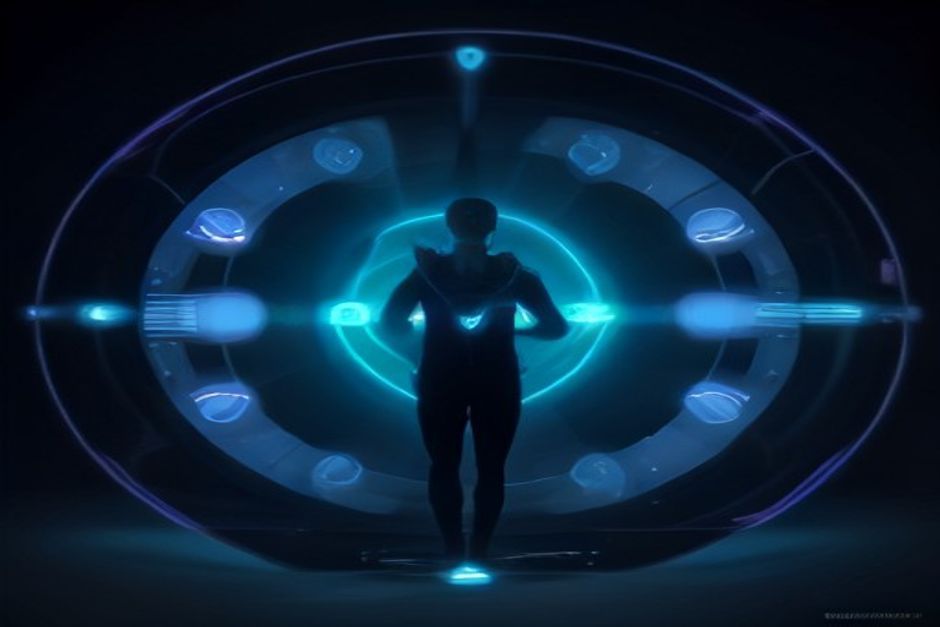 A closed loop drawn as four glowing software nodes — hypothesis, run, evaluate, remember — circling a dense dark compute core at the center; a small founder figure standing at one of the outer nodes, holding a single bright tool, while the core hums out of reach