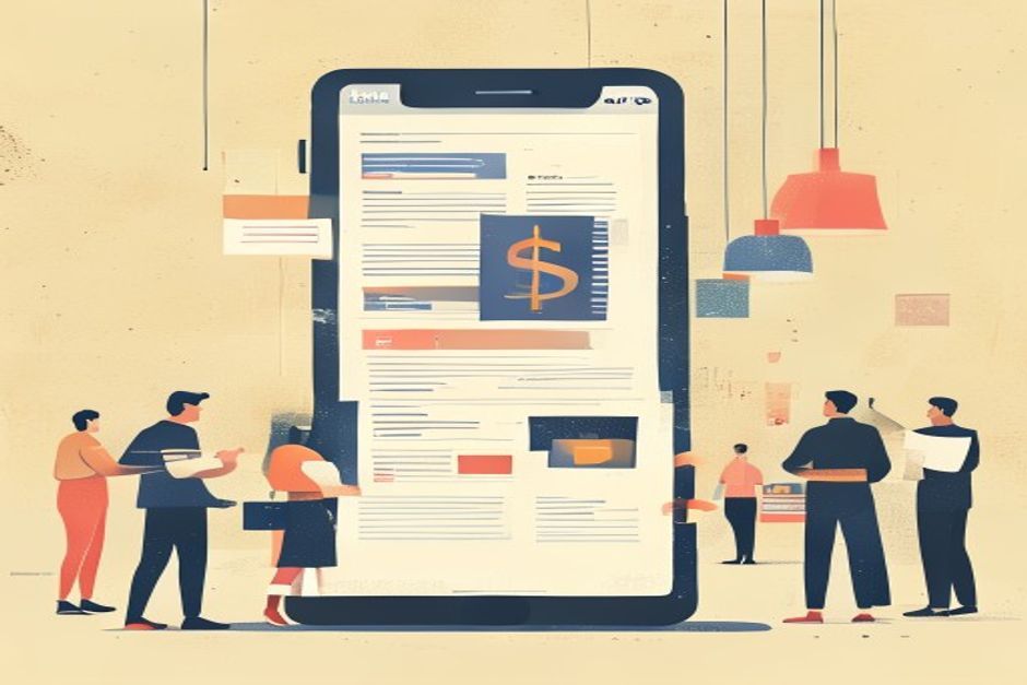 A single natural-language prompt on a phone screen compiling downward into a full running business app — invoices, a shipment map, a login — while a $1.5B valuation tag hangs in the background and a crowd of non-engineers watches