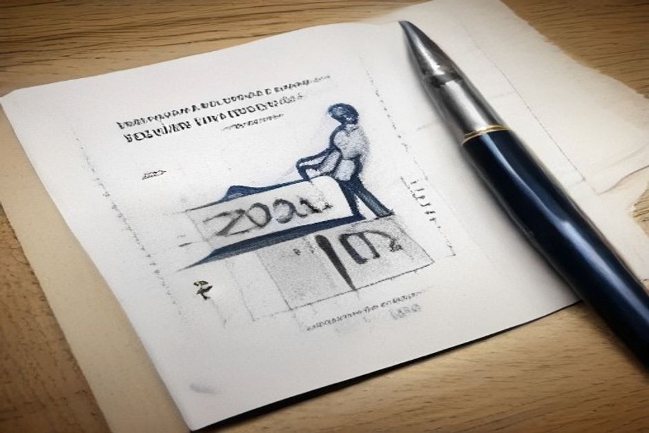 A heavy official deadline stamp mid-strike, the date '02.08.2026' crossed out and re-etched as '02.12.2027', a single small founder figure exhaling beneath it, cold steel grey with a thin mint-green accent line