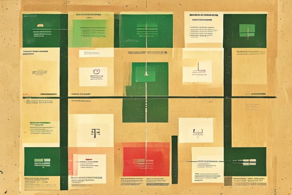 A 4x3 grid of decision cells, each a fork with two paths, one path lit green as the chosen default