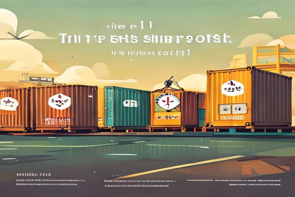 Four cargo containers on a dock, each stamped with a falling price tag and a stopwatch
