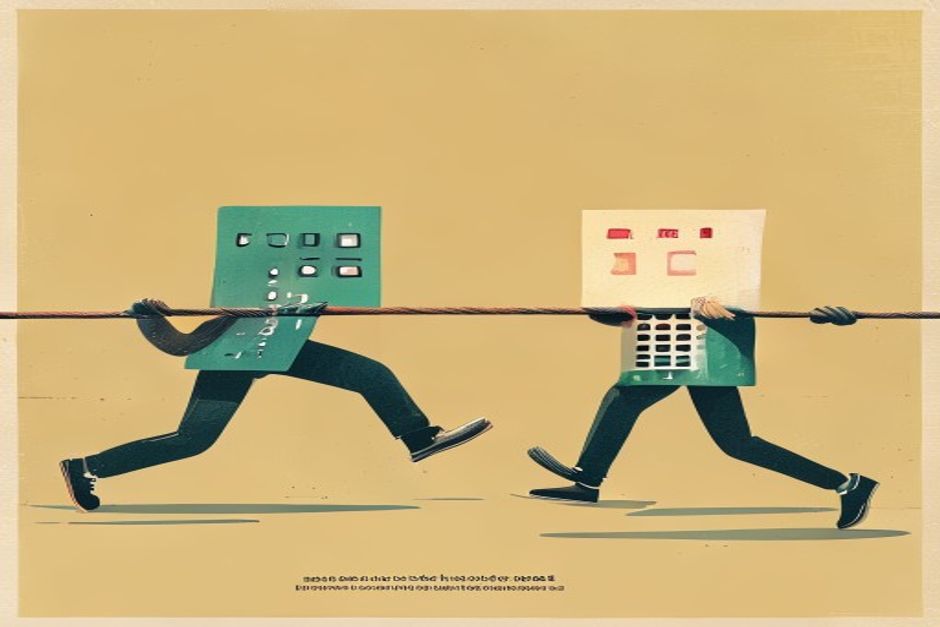Four price tags on a tug-of-war rope over a running agent loop, a calculator in the foreground showing a per-run total instead of a per-token rate