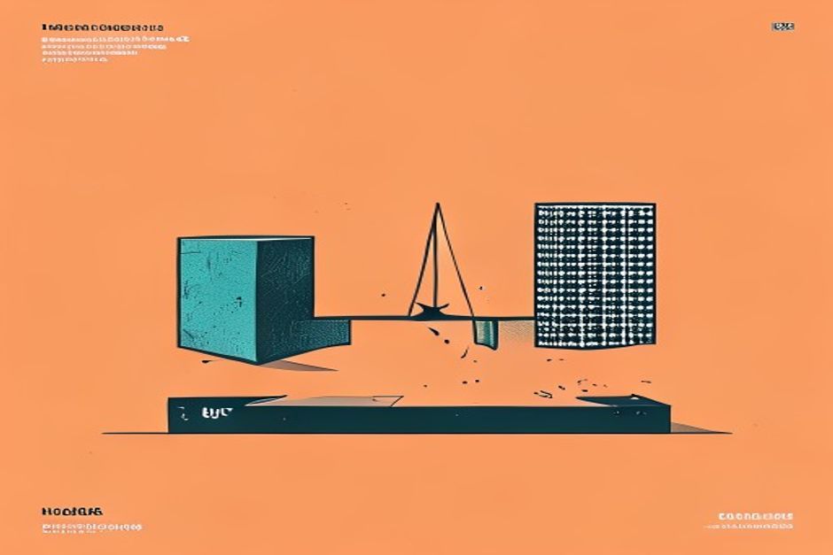 Two model blocks on a price scale — a sealed closed slab wearing a slashed price tag tipping the balance down, beside an open lattice-textured monolith stamped with a July 27 unlock, weighed over a cost axis