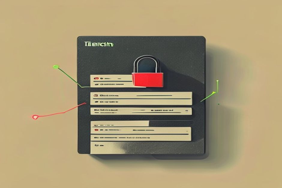 A dropdown menu on dark paper with two selectable rows labeled in monospace, a heavier padlock icon sitting one row above the open menu, thin green connecting lines