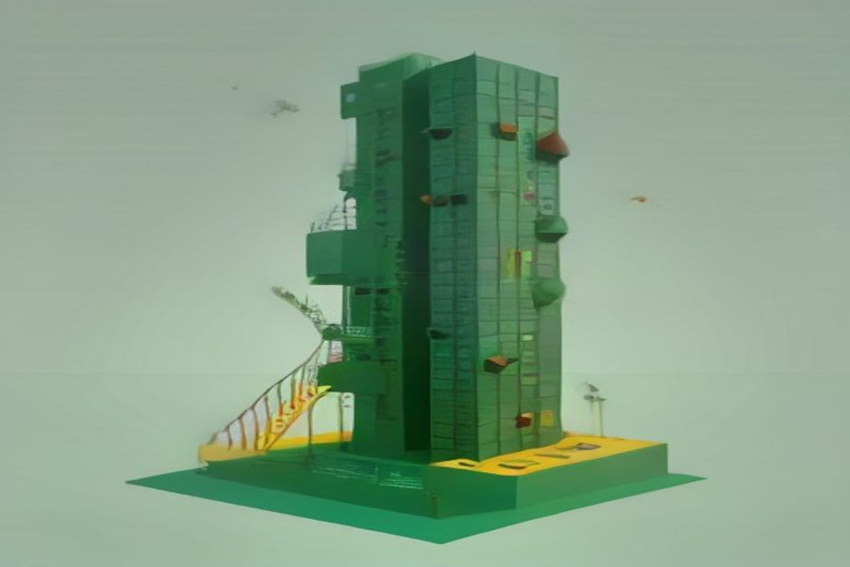 A price ladder collapsing as a small bright block slides in beneath a row of tall model towers on a cost-versus-capability grid, cool steel and mint with one amber caution node, clean receding lines