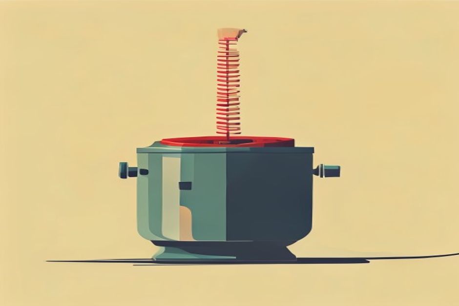 A fuel gauge welded to a steel tank, the needle pinned hard against a red ceiling line, a severed reset wire dangling beside it