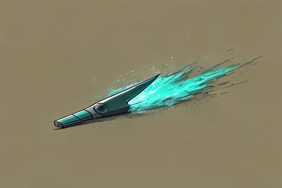 A bare terminal cursor igniting to full speed in a single frame — a cold blue-green streak resolving instantly from a dark idle prompt, no loading spinner, the shell already alive and running