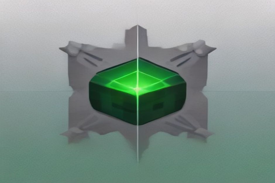 A grid of identical graphite server tiles, one node lit active green mid-request holding a small form-shaped token that returns filled