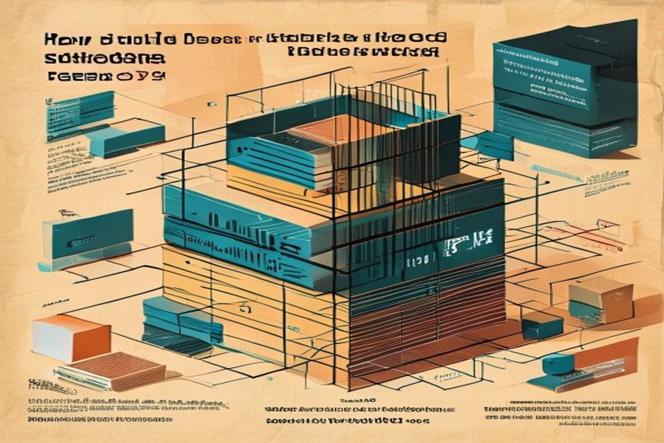 A sandbox environment assembling itself from lines of code that fold into stacked container layers, blueprint-blue on warm paper, clean technical-schematic feel, no text