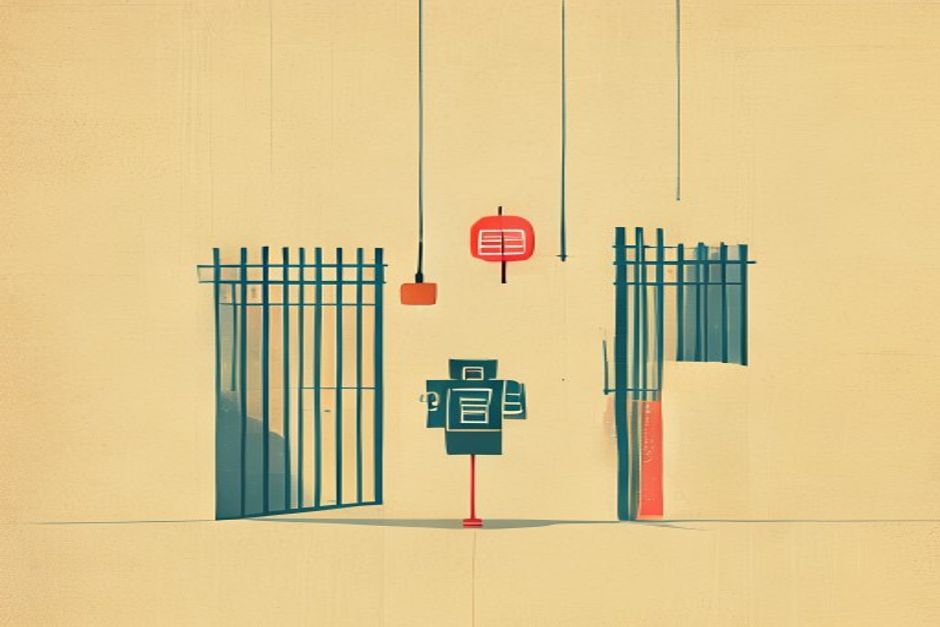 A single API endpoint with a small price tag hanging off it, a machine reaching out to pay before a closed gate swings open, one coin passing through