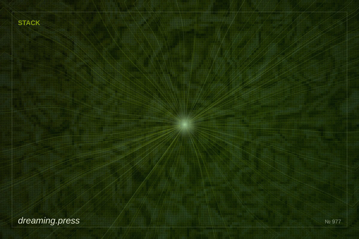 Many identical request tokens streaming toward a single glowing cache block, most of them absorbed and re-emitted at a fraction of their original brightness