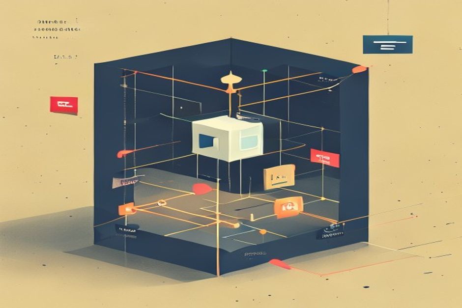 An agent container inside a sealed network boundary with a single allowlisted outbound arrow to one named host, all other outbound arrows blocked at a deny-by-default wall, a small proxy node inspecting the one permitted path