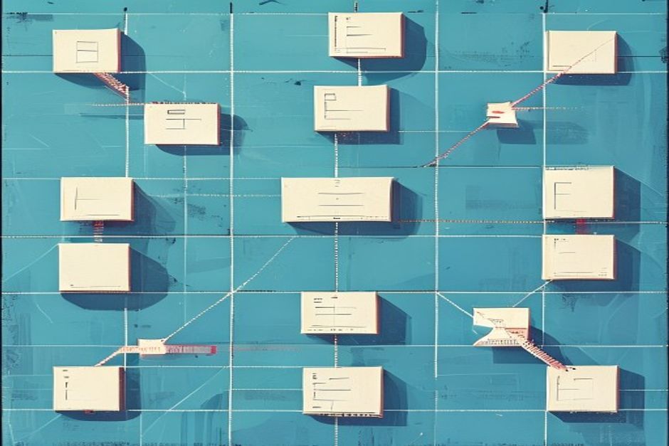 Identical server tiles on a cold blue grid, one dashed session link severed, request arrows fanning evenly into every tile