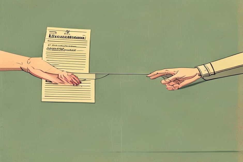 A single paper claim ticket held in a hand on one side of a gap; on the other side a running machine with no label, unreachable — a thin persistent ledger line bridging the two