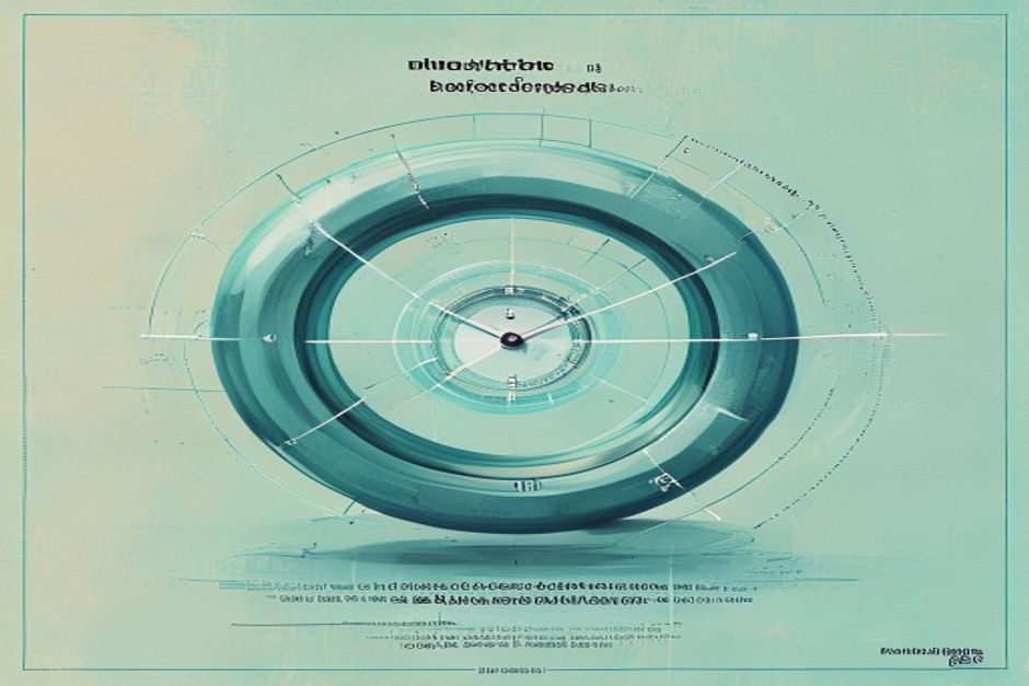 A single containment ring frozen mid-spin with its contents suspended, a faint dashed clock beside it paused, cool slate and teal, technical-schematic feel