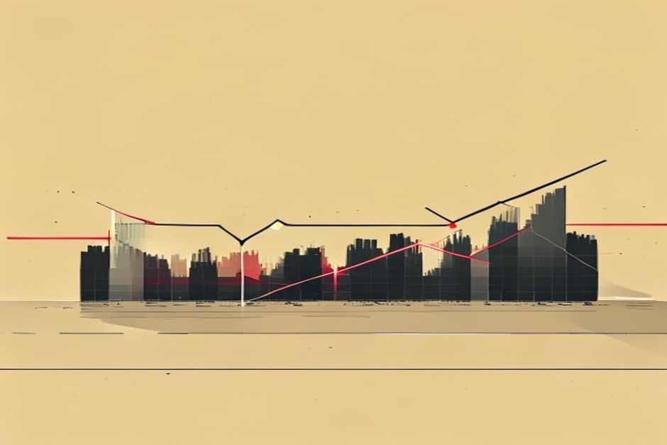 A flat horizontal price line held steady while a jagged token-cost curve climbs under it and finally crosses through, the gap between them shaded as vanishing margin