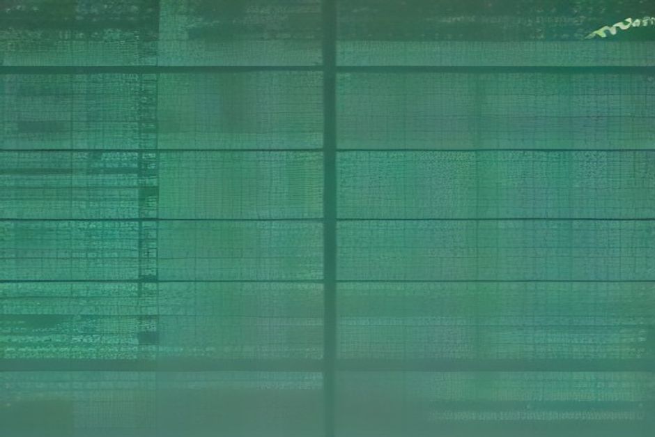 A wall of leaderboard rows in cold monospace, one row highlighted green, a magnifying glass over a single percentage, the rest fading into noise