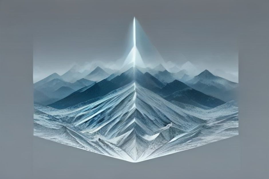 A hand-held lens passing over a jagged performance chart, separating a few true peaks from a haze of noise on a pale gridded field