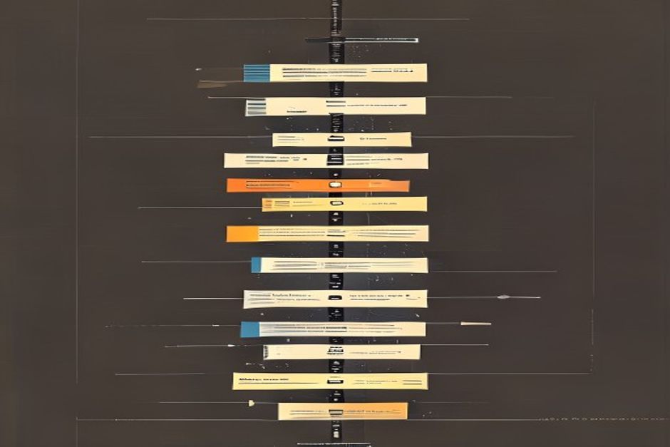 Four stacked Markdown files — spec, plan, tasks, code — each feeding an arrow into the next, a clean vertical pipeline on a dark grid