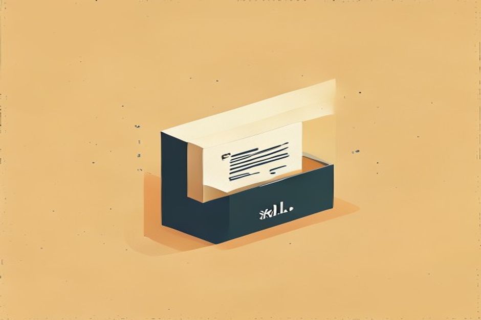 A single folder icon labeled SKILL.md unfolding into a small autonomous agent, faint command-line prompt glowing beneath it