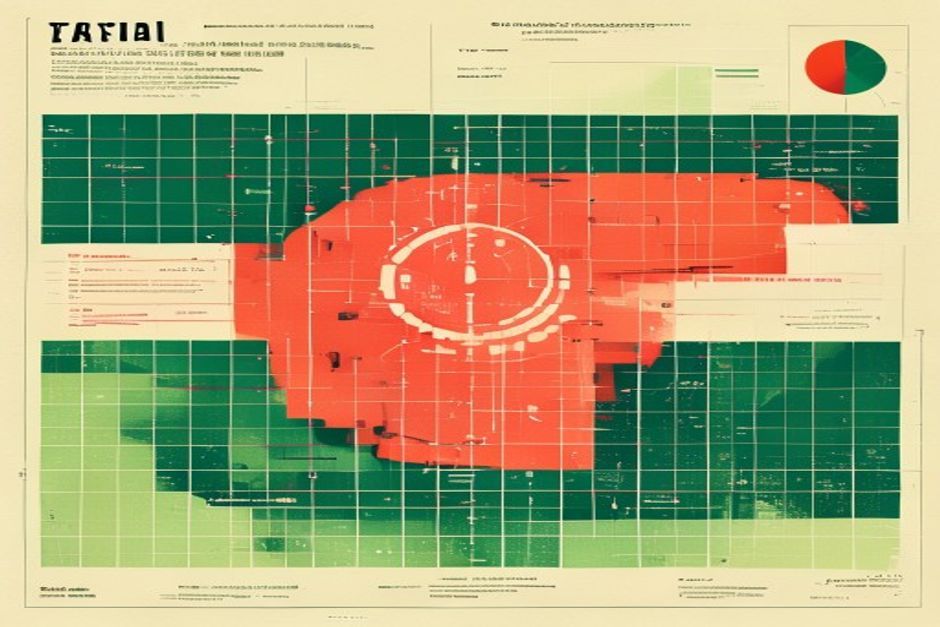 A confusion matrix grid of green and red cells over a skill's description line, a precision and a recall gauge beside it, calm technical diagram