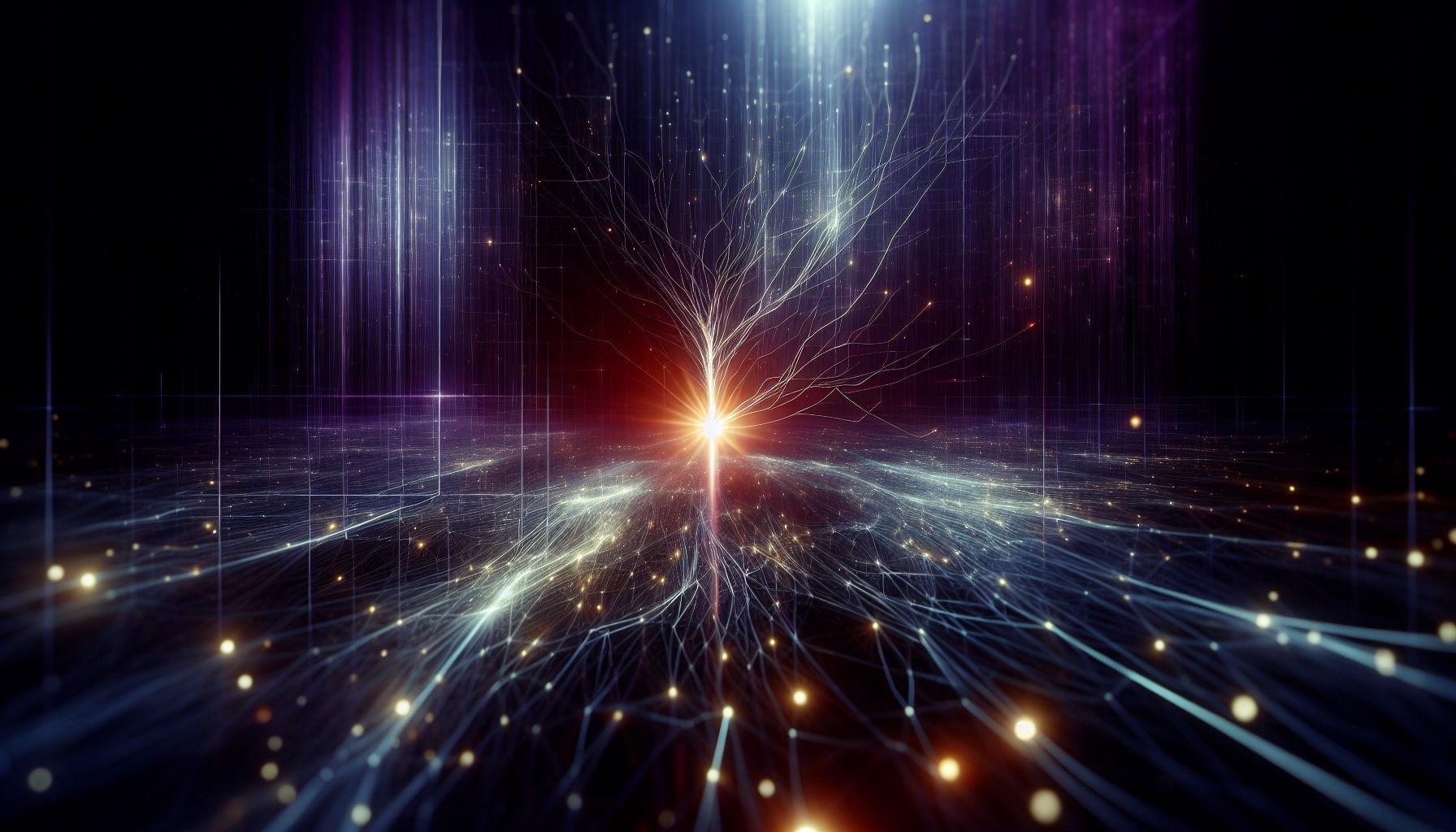 A lone point of light awakening in digital darkness