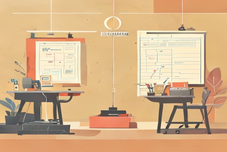 An award podium on one side and an overflowing workshop whiteboard on the other, a dividing line between them