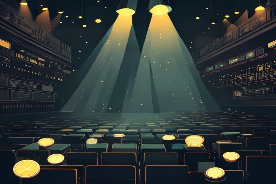 A dark theatre stage where a single narrow spotlight lands on a few glowing concept-tokens while dozens of processors keep working in the shadow beyond the beam