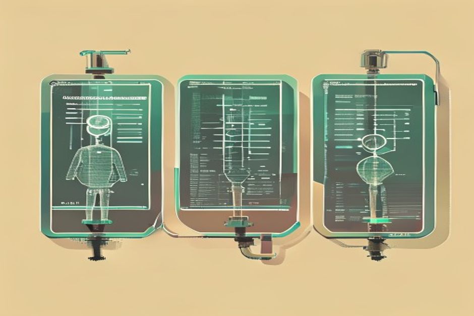 Three transparent glass control panels side by side, each showing a different view of the same agent trace — one a debug waterfall, one a prompt-version diff, one an evaluation scorecard — connected by a single OpenTelemetry pipe feeding all three